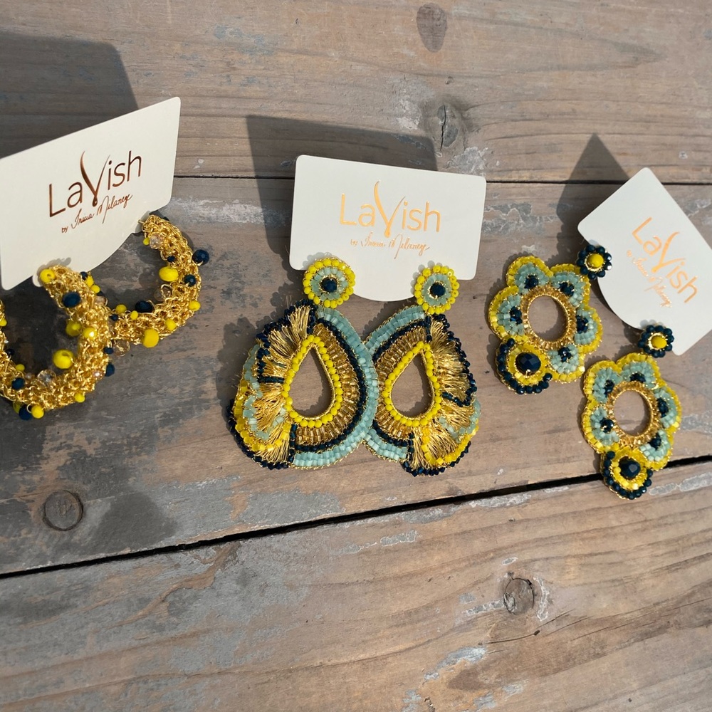 Small Hand Made Gold Crochet Beaded Hoops - Picture 9 of 11